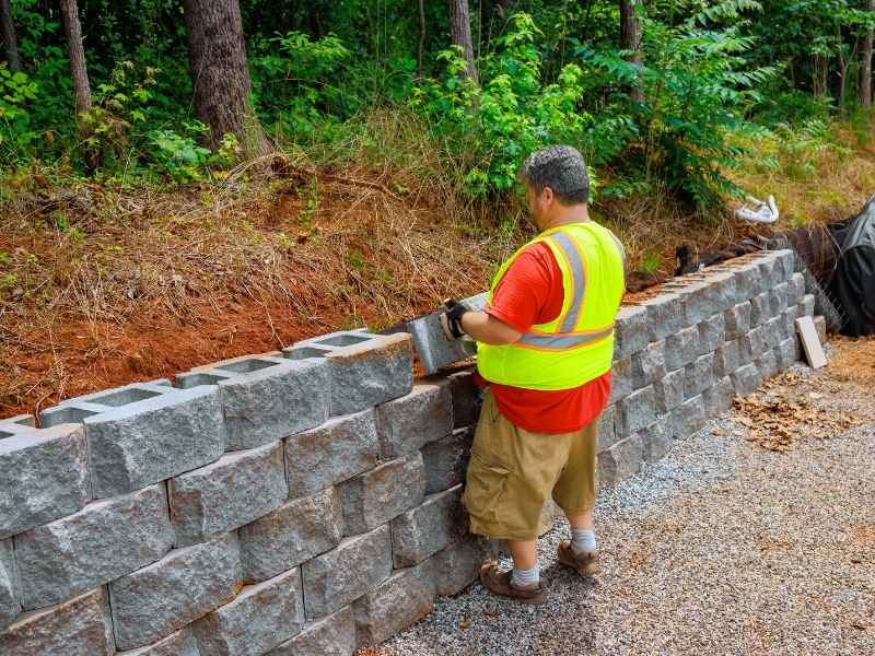 Boundary Line Survey Retaining Wall Pittsburgh Pennsylvania | Pittsburgh Land Surveying Retaining wall near a property boundary for a boundary line survey in Pittsburgh Pennsylvania